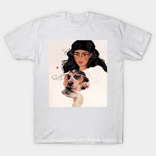 Girl and dog T-Shirt by valentyna mohylei